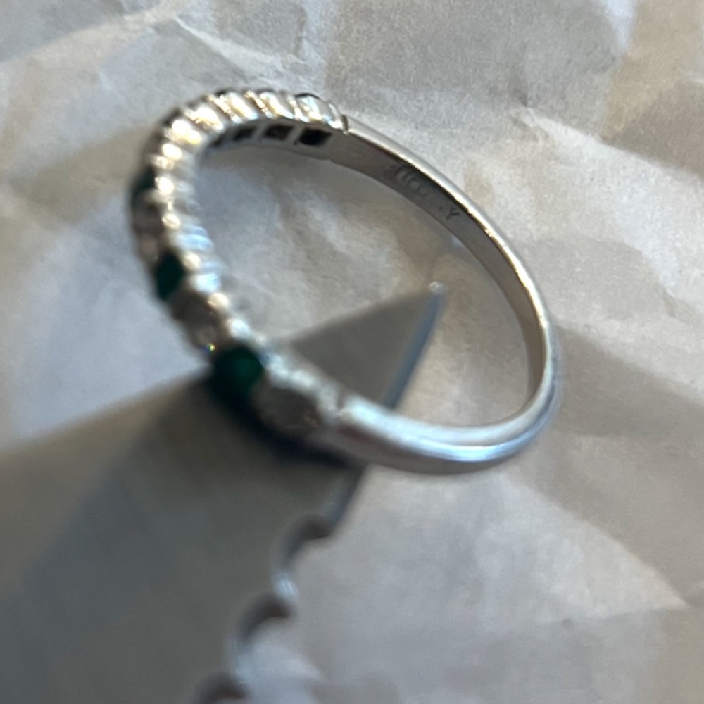 Tiffany & Co. Platinum Emerald & Diamond Ring - Picture 8 of 9